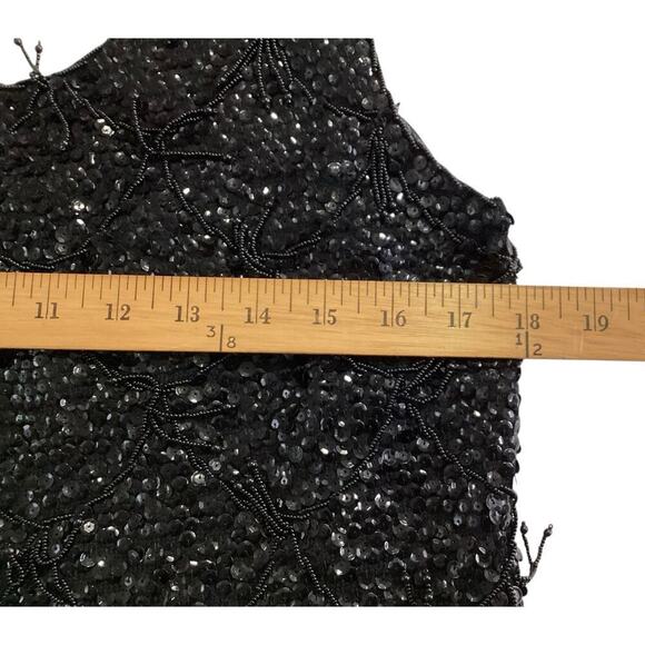 Vintage 100% wool Gimbels 1960s black sequin and beaded fringe cocktail top - Picture 4 of 7